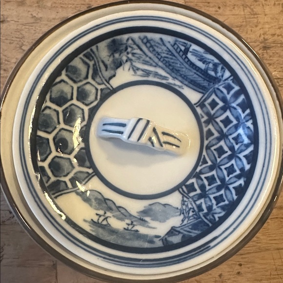 Japanese Blue & White Ceramic Mizusashi (Tea Ceremony Water Jar) - Picture 3 of 11